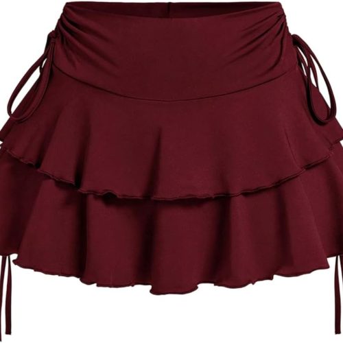 Women's Y2k Ruffle Mini Skirt Bow Side Flowy A Line Cute Short Skirts Casual Skorts