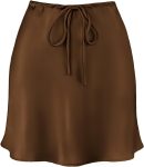 Women's Drawstring Satin Mini Skirt High Waisted Elegant Casual A-Line Flared Silk Short Skirts for Women