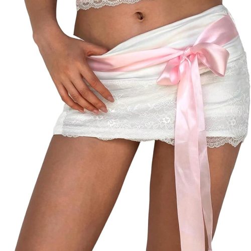 Women's Ribbon Bow Lace Bodycon Mini Skirt Floral Going Out Skirt Coquette Outfits