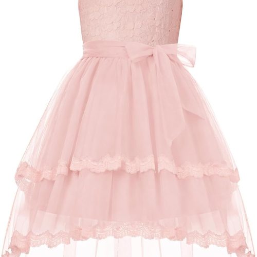 Flower Girl Dress Kids Wedding Guest Birthday Party Formal Lace Tulle Princess High Low Dresses 5-10Y