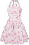 Girls Floral Summer Dress Spring Holiday Beach Party Sundress Halter Neck Tie Backless Dresses 7-16 Years