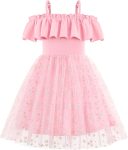 Toddler Girl Tulle Dress Girls Sequin Summer Dresses Off Shoulder Flutter Formal Birthday Party Princess Dress