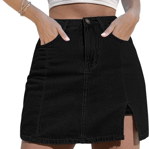 Skorts Skirts for Women Denim Mini Skirt Side Slit with High Waisted Jean Shorts Stretchy