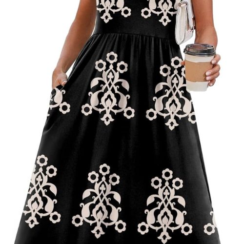 Summer Dresses for Women Flowy Casual Midi Dress Beach Vacation Sundresses with Pockets