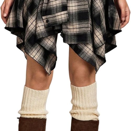 Women's Y2k Goth Grunge Plaid Skirts Tie Vintage Asymmetrical Flowy Pleated Mini Skater Skirt