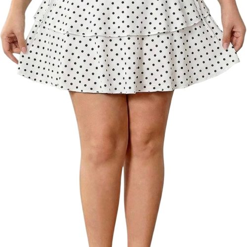 Women's Plus Size High Waisted Bow Knot Side Layered Y2K A Line Ruffle Skorts Mini Skirt