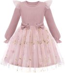Toddler Girls Tulle Dresses with Bow Tie Fall Winter Long Sleeve Formal Party Dress 1-7 Y