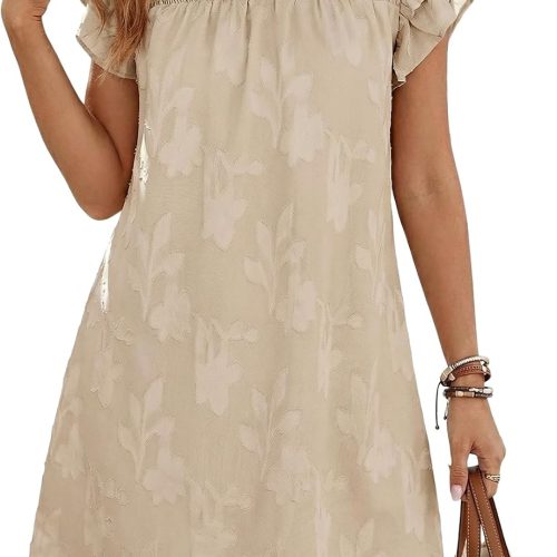 Womens Summer Dresses 2026 Ruffle Short Sleeve Casual V Neck Smocked Floral Burnout Mini Dress Sundress