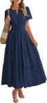 Womens Summer 2026 Casual Midi Maxi Dresses Lightweight Short Sleeve V Neck Elastic Waist Boho Beach Dress Pockets