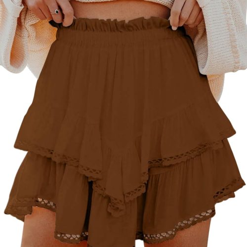 Flowy Shorts for Women Ruffle High Waisted Skorts Boho Mini Skirts Tiered Skirts with Shorts Underneath