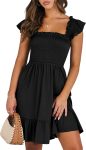 Women's Summer Casual Sleeveless Square Neck Dress 2026 Smocked Ruffle Backless Boho Beach Cute Teen Short Sundress