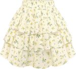 Mini Skirts for Women Summer Floral Skorts Tiered Ruffle Shorts Skater Boho Skirt with Pockets