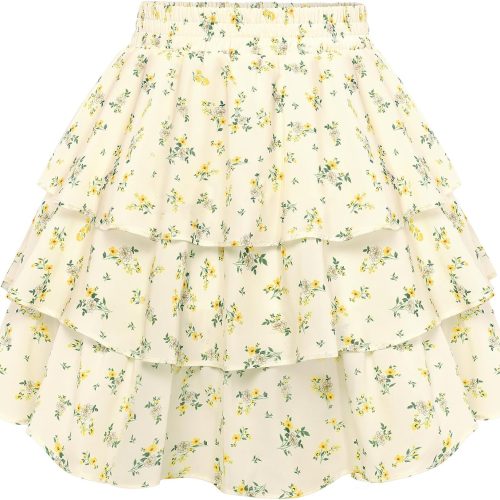 Mini Skirts for Women Summer Floral Skorts Tiered Ruffle Shorts Skater Boho Skirt with Pockets