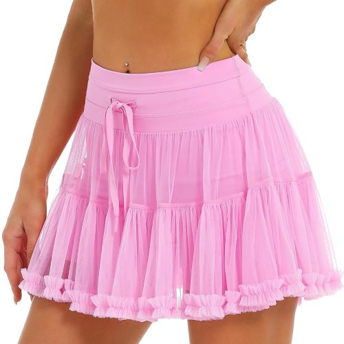 Women's High Waist Athletic Skorts with Shorts Pockets Ruffle Hem Flowy Skirts Mini Tiered Short Skirt Casual Summer