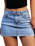 Denim Mini Skirt for Women, High Stretch Low Waist Jean Skirt with Shorts Underneath Sexy Bodycon Casual Micro Skort