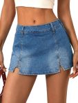 Denim Mini Skirt for Women - Mid Waisted Stretch Side Zipper Skort Y2k Casual Jean Skirts with Shorts Underneath