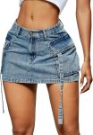 Women Cargo Skirt Denim Mini Low Waist Y2K Jean Skirts with Pockets