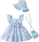 Newborn Infant Baby Girl Dresses Summer Outfits Boho Casual Sundress Gifts Toddler Clothes for Girl with Hat and Bag