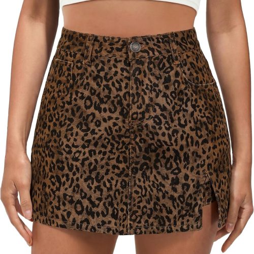 Skorts for Woman Leopard Cheetah Print Mini Skirt with Shorts High Waisted Trendy Cute Stretchy Side Slit Skort