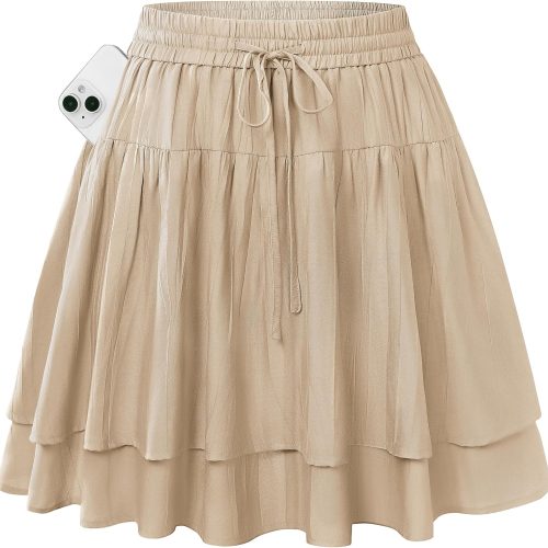 Women Mini Skirts with Shorts, Flowy Ruffle Tiered, High Waist Swing Skorts with Pockets
